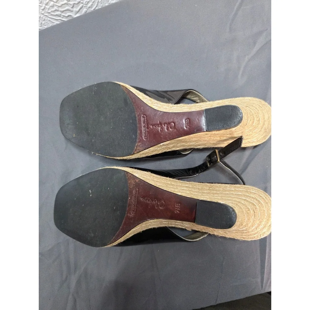 Cole Haan Nike Air Black Patent Leather Espadrille‎ Wedge Slingback Sandals 7.5